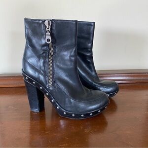 Kork-Ease Ryanne Black Studded Zipper Leather Heeled Boots